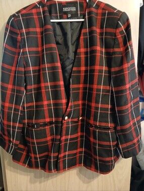 Executive Collection Red & Black Plaid Blazer